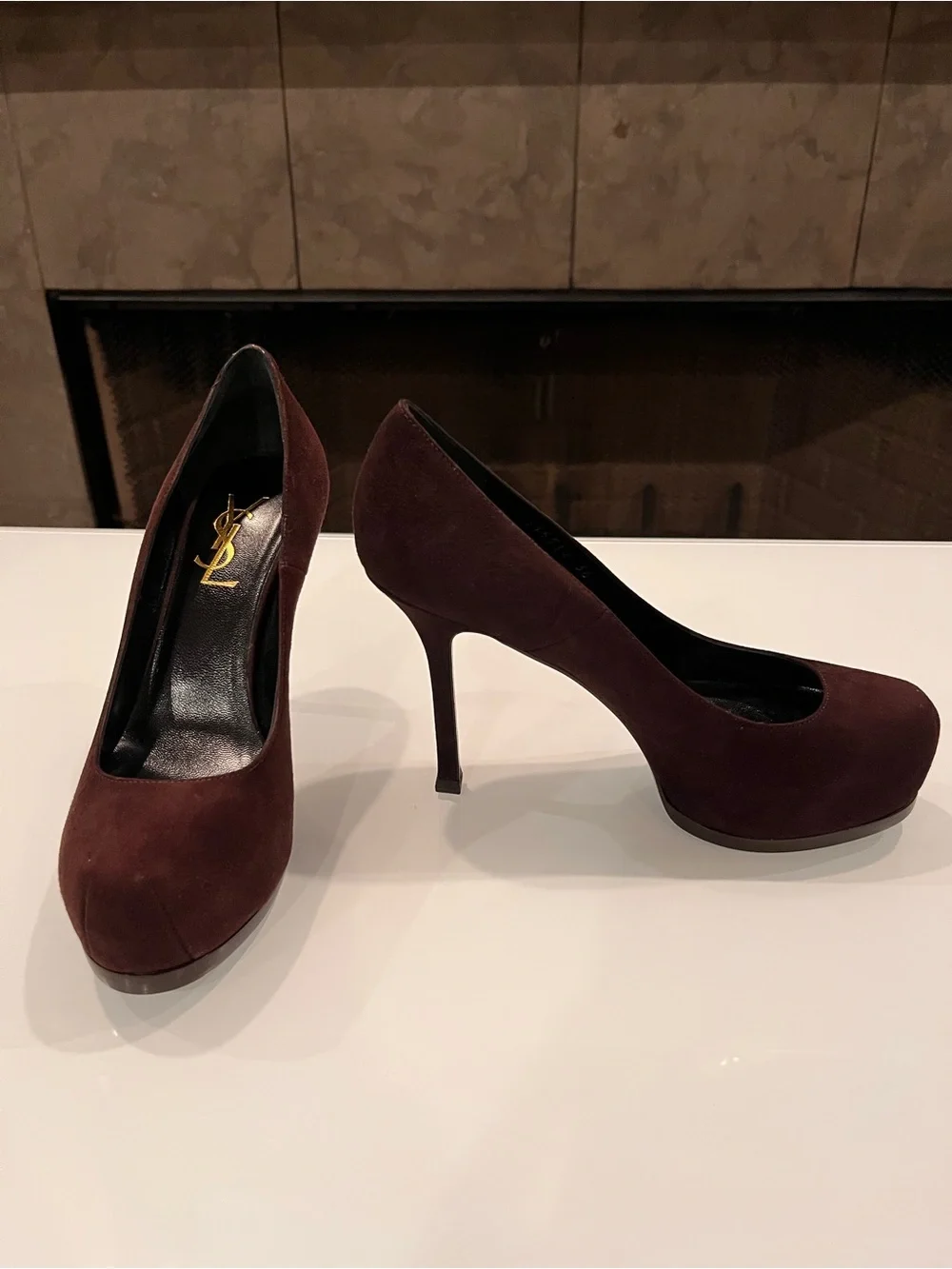 NIB Yves Saint Laurent Brown Suede Tribtoo Platform Pumps Heels 36